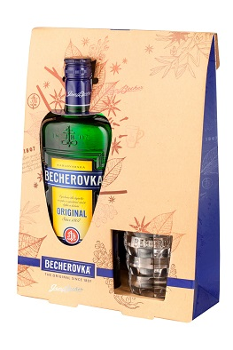 detail Becherovka 38% 0,7l + 2 skleničky