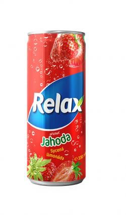 detail Relax limonáda jahoda 0,33l plech x 12 ks